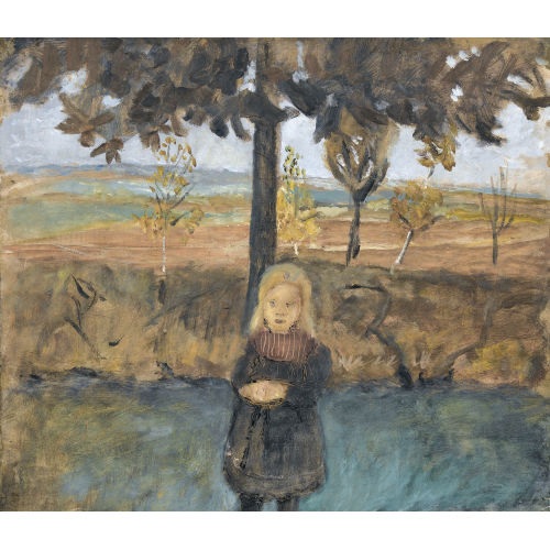 PAULA MODERSOHN-BECKER : Stehendes Mdchen unter Baum vor Landschaft (DOBIASCHOFSKY AUKTIONEN AG)