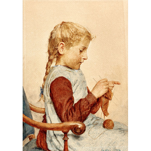 ALBERT ANKER : Strickendes Mdchen (DOBIASCHOFSKY AUKTIONEN AG)