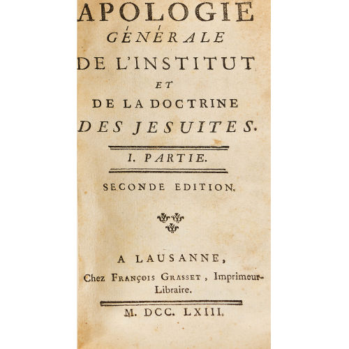 JOSEPH ANTOINE JOACHIM CERUTTI : 'Apologie gnrale de l'Institut et de la Doctrine des Jesuites' (DOBIASCHOFSKY AUKTIONEN AG)